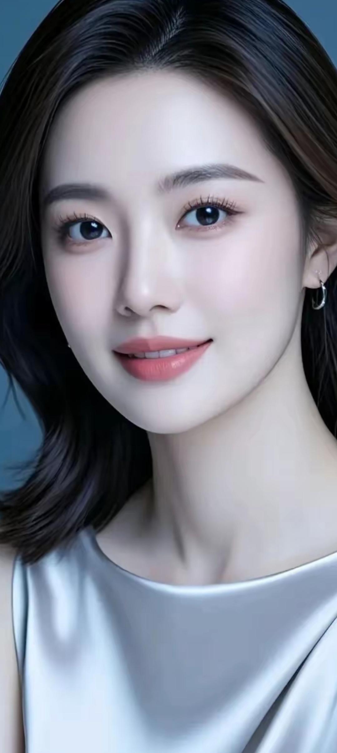 温柔甜美的微笑，优雅的银灰色礼服，散发着迷人的魅力。