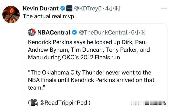 杜兰特：帕金斯才是MVP！
嘴炮比打球厉害的典型代表-帕金斯！最近又出新的论调了
