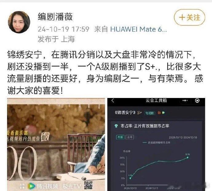 编剧在《锦绣安宁》中表现出得意忘形的情绪，开始自得其乐。 