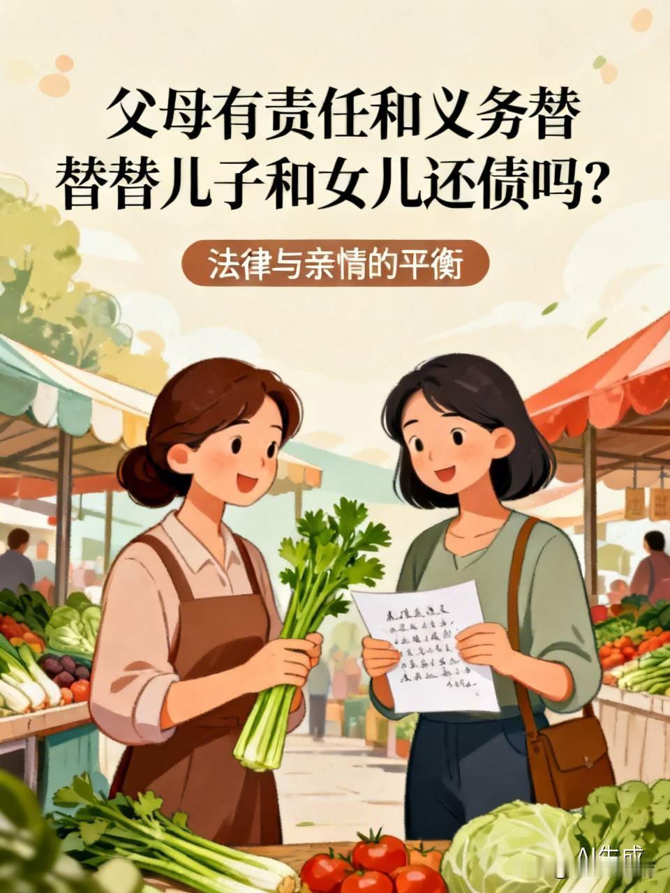 父母有责任和义务替儿子和女儿还债吗?

前两天在菜市场，听见俩大姐唠嗑。一个说儿