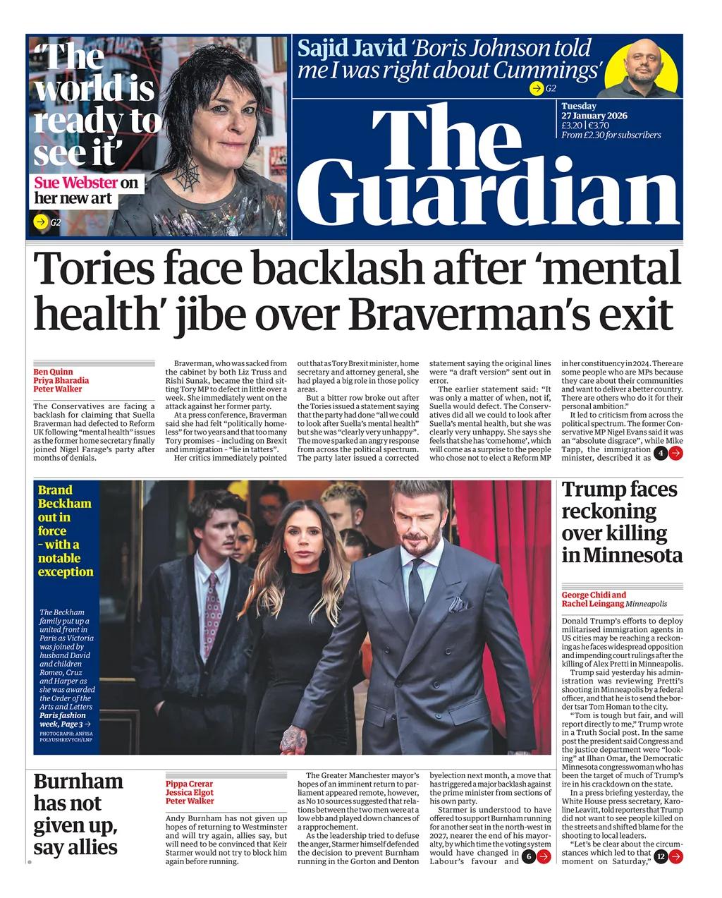 又有英国知名政客加入英国改革党，这让该党实力增强。
《卫报》的重点是保守党声称已