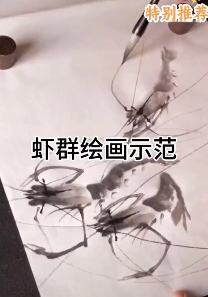虾群绘画示范。