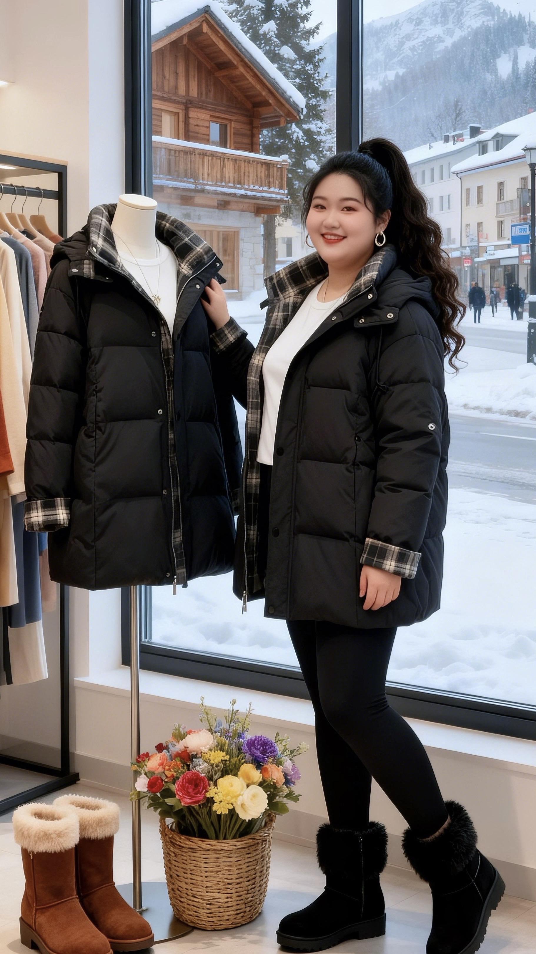 大码女装 保暖外套 加绒加厚年底微胖女生体面穿搭我的初雪穿搭准备好啦