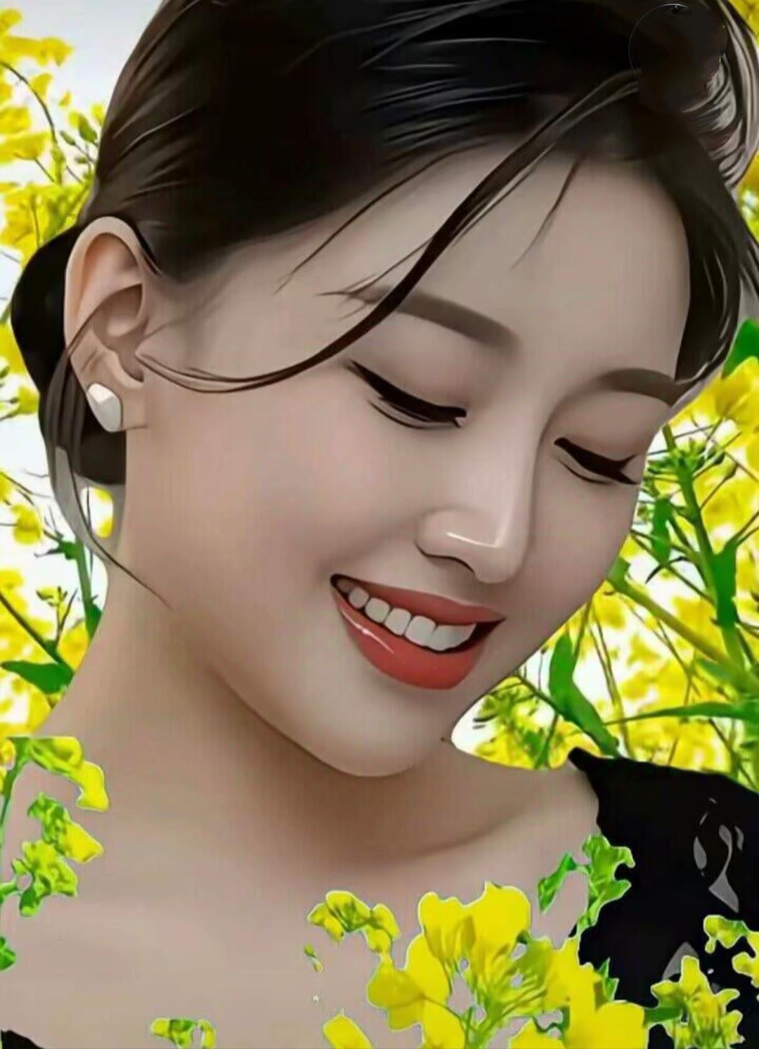 微笑的少女与盛开的油菜花，春日里的美好时光。🌸🌼