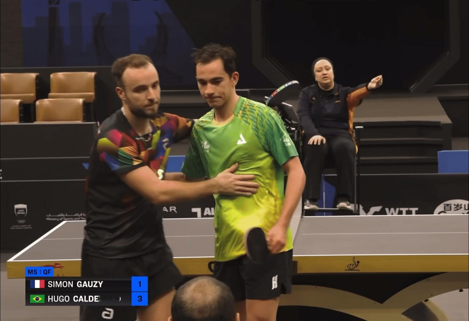 WTT球星挑战赛多哈站2026男单1/4决赛：🇧🇷雨果·卡尔德拉诺3比1西蒙