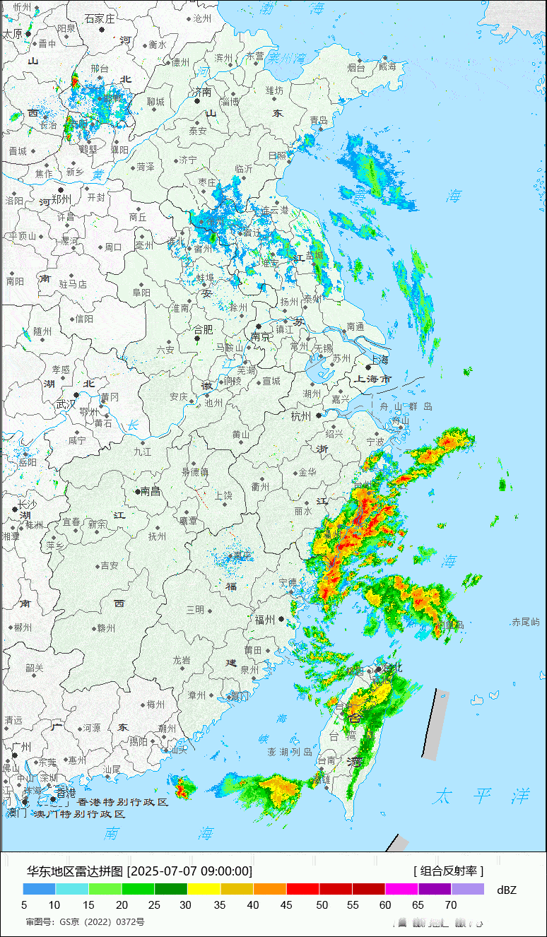 【强对流追踪】今天上午到中午，浙江沿海因为台风丹娜丝外侧螺旋雨带影响，出现了短时