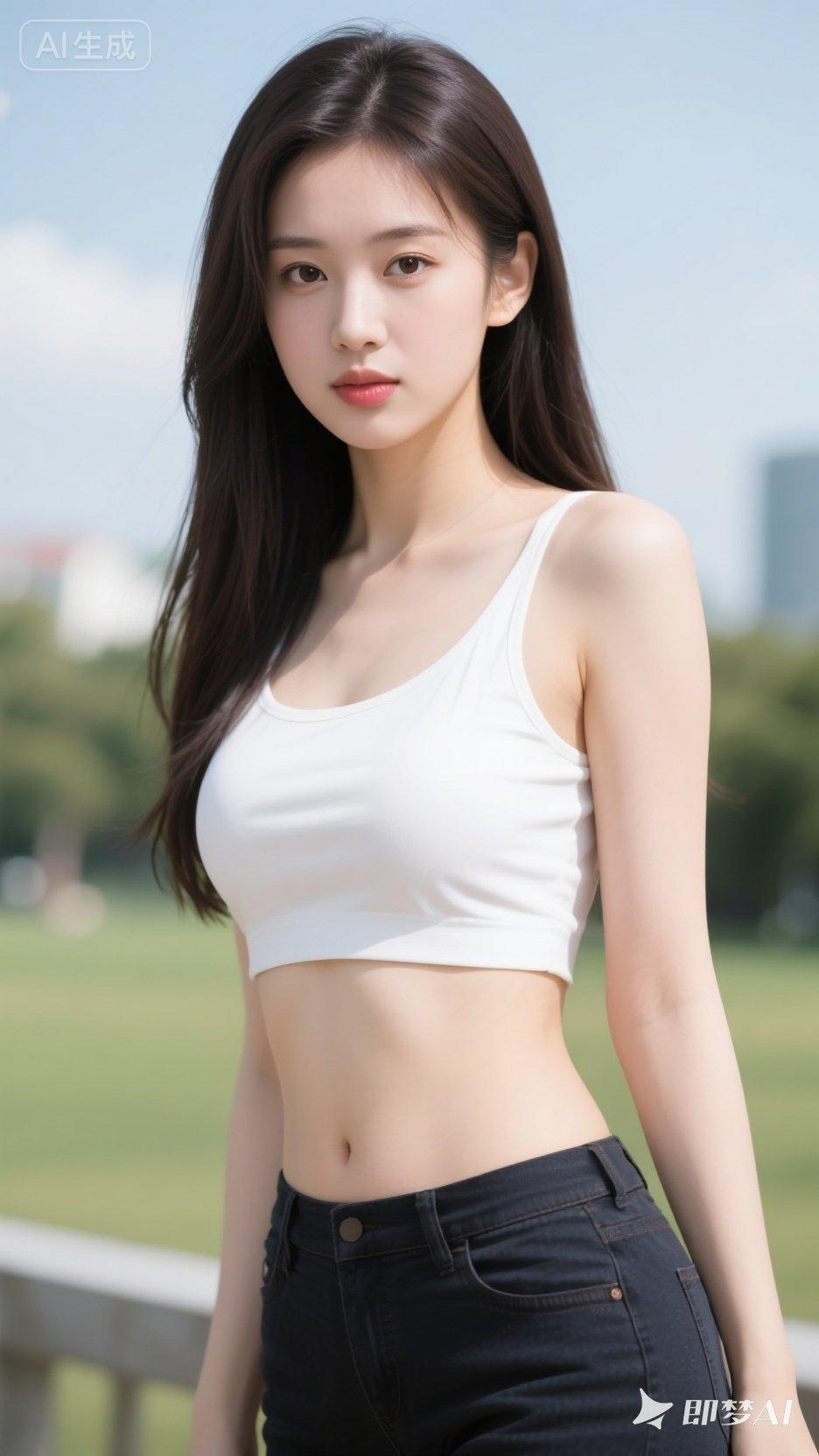 夏日清新穿搭，白色背心搭配牛仔裤，简约又时尚！