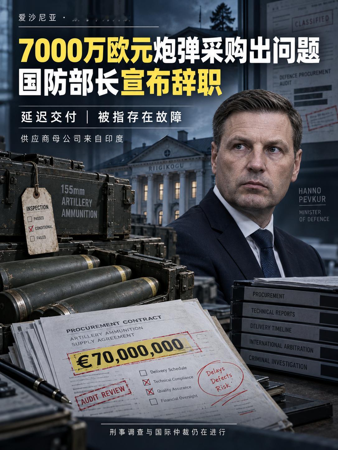 爱沙尼亚国防部长因乌克兰炮弹采购争议辞职印度企业提供劣质炮弹爱沙尼亚国防部长汉诺