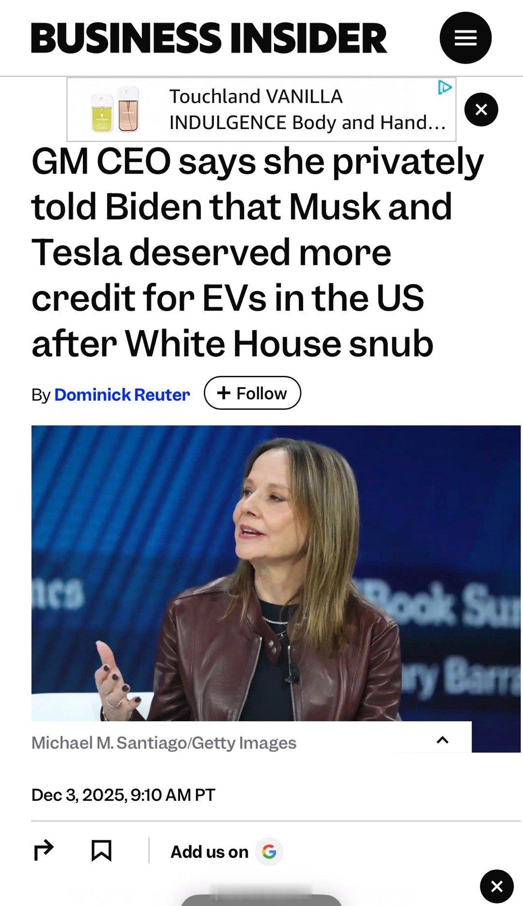 通用汽车CEO玛丽·博拉表示，她在2021年白宫电动车峰会时，私下对时任总统拜登