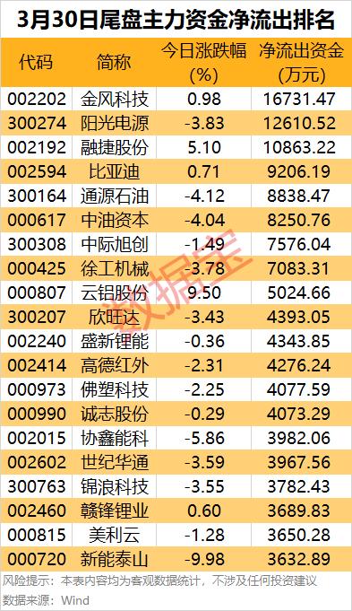 📉 3月30日尾盘主力资金净流出排名解析

3月30日尾盘时段，主力资金呈现出