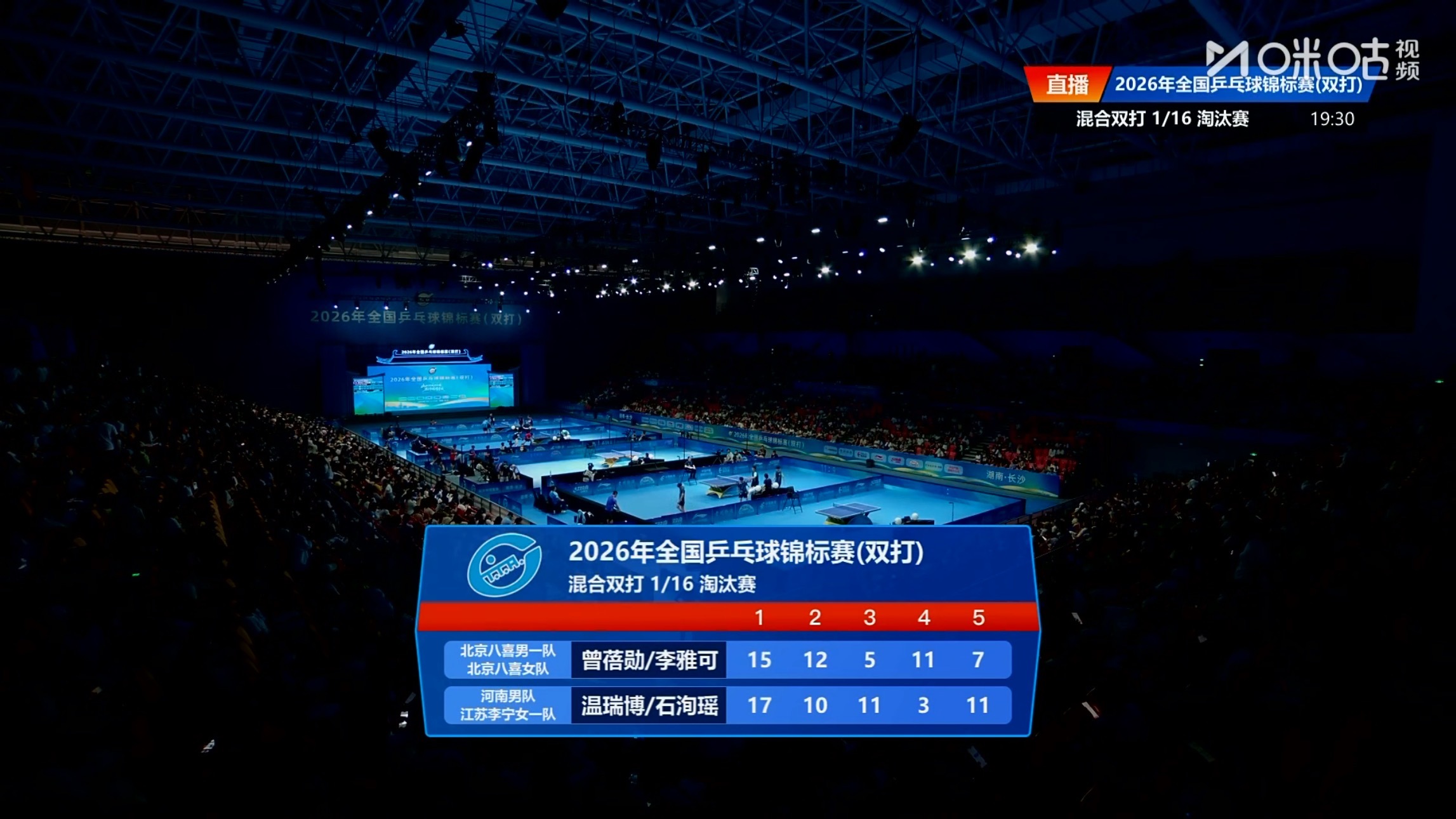 温瑞博/石洵瑶3比2曾蓓勋/李雅可2026全国乒乓球锦标赛 混双正赛首轮 