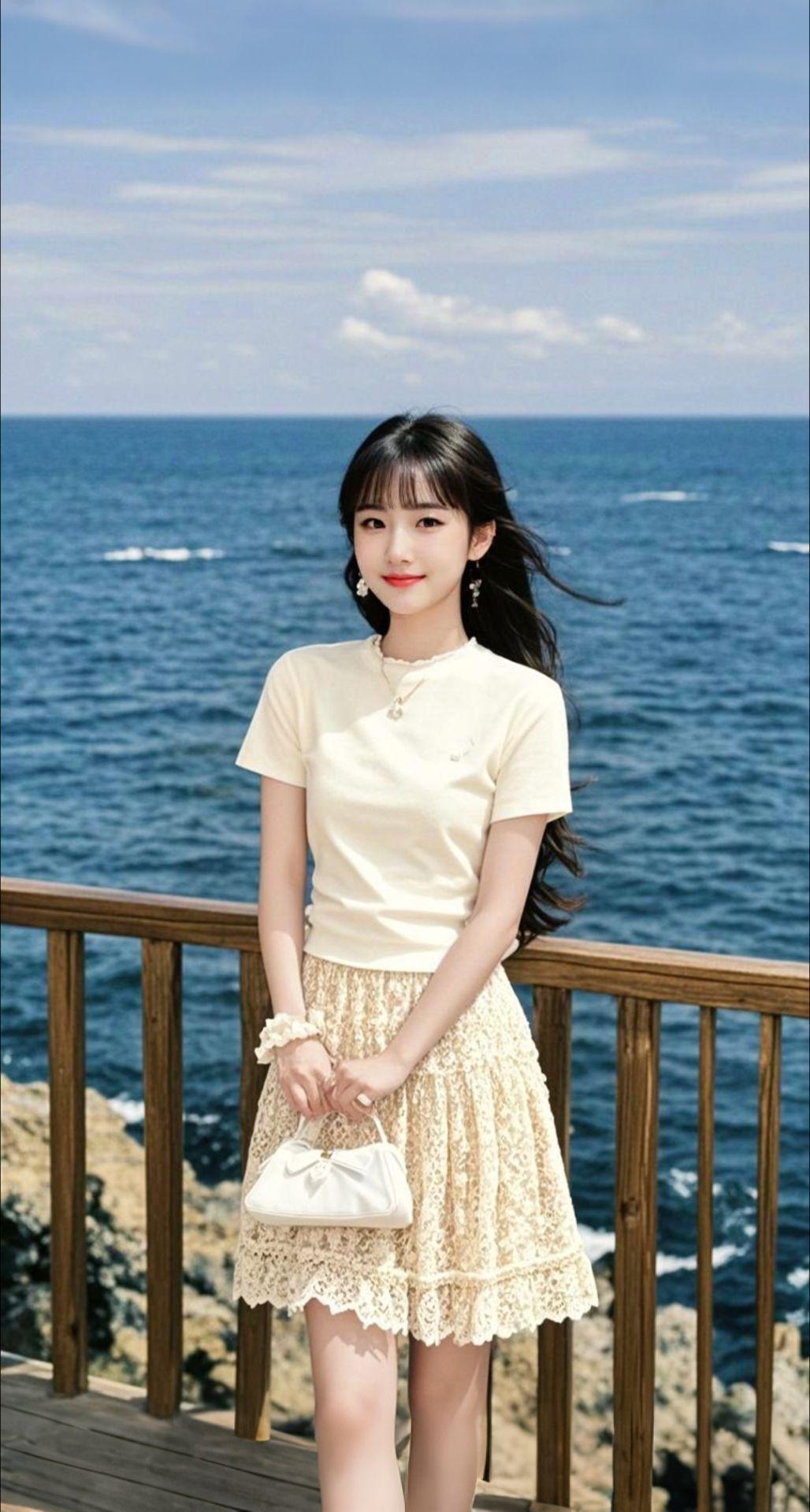 AI扩图 AI海畔佳人