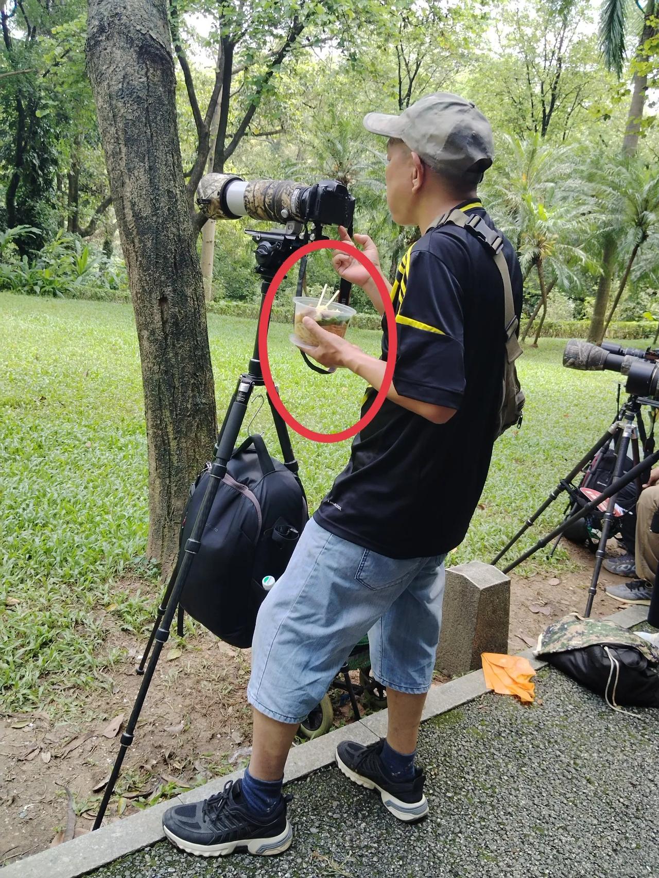拍个鸟！今天在越秀公园拍鸟，看看我们同伴为了捕捉鸟儿精彩的瞬间废寝忘餐的一刹那，