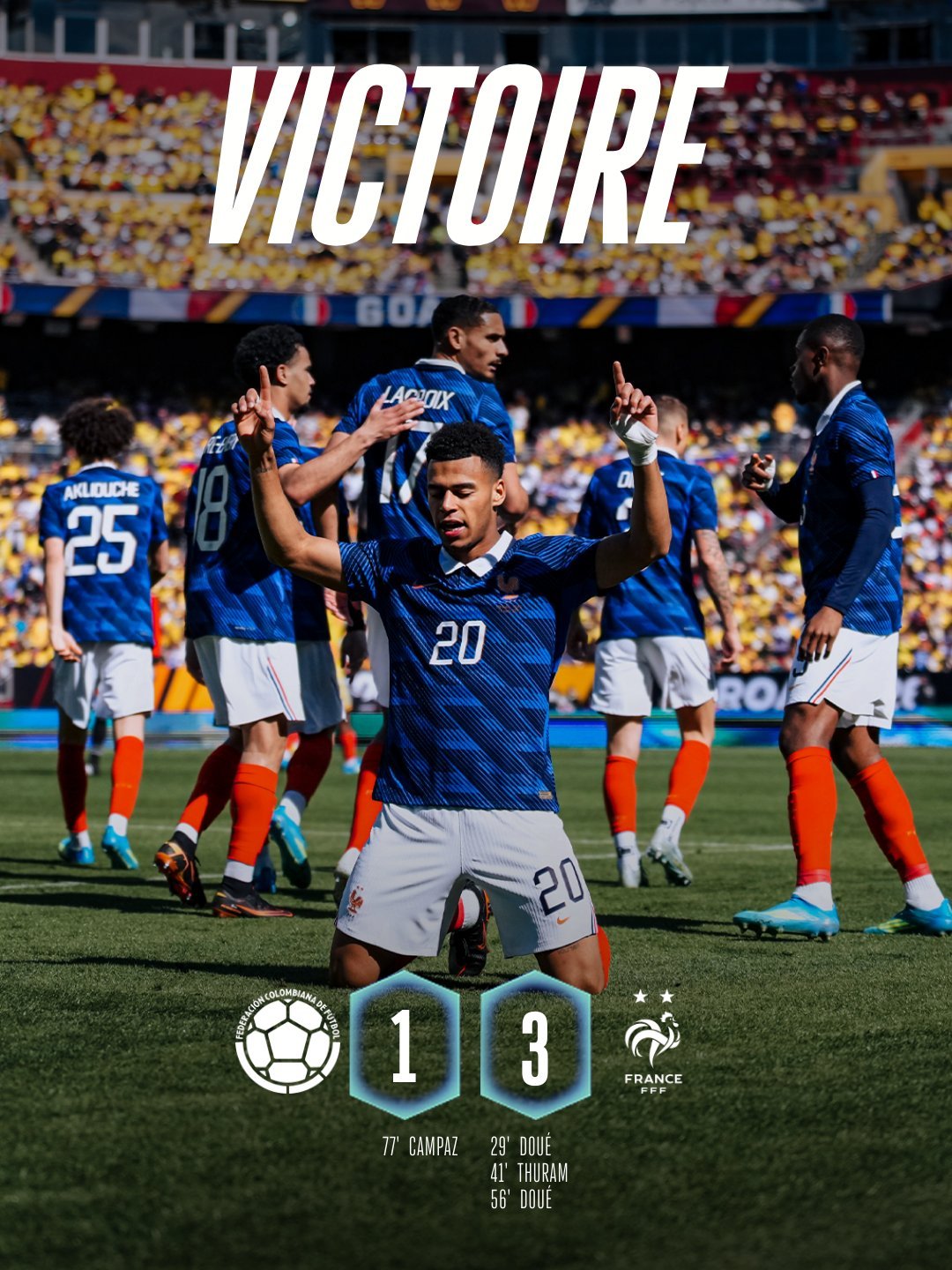 法国球迷俱乐部  哥伦比亚对阵法国。法国与哥伦比亚的友谊赛，上半场，杜埃射门折射