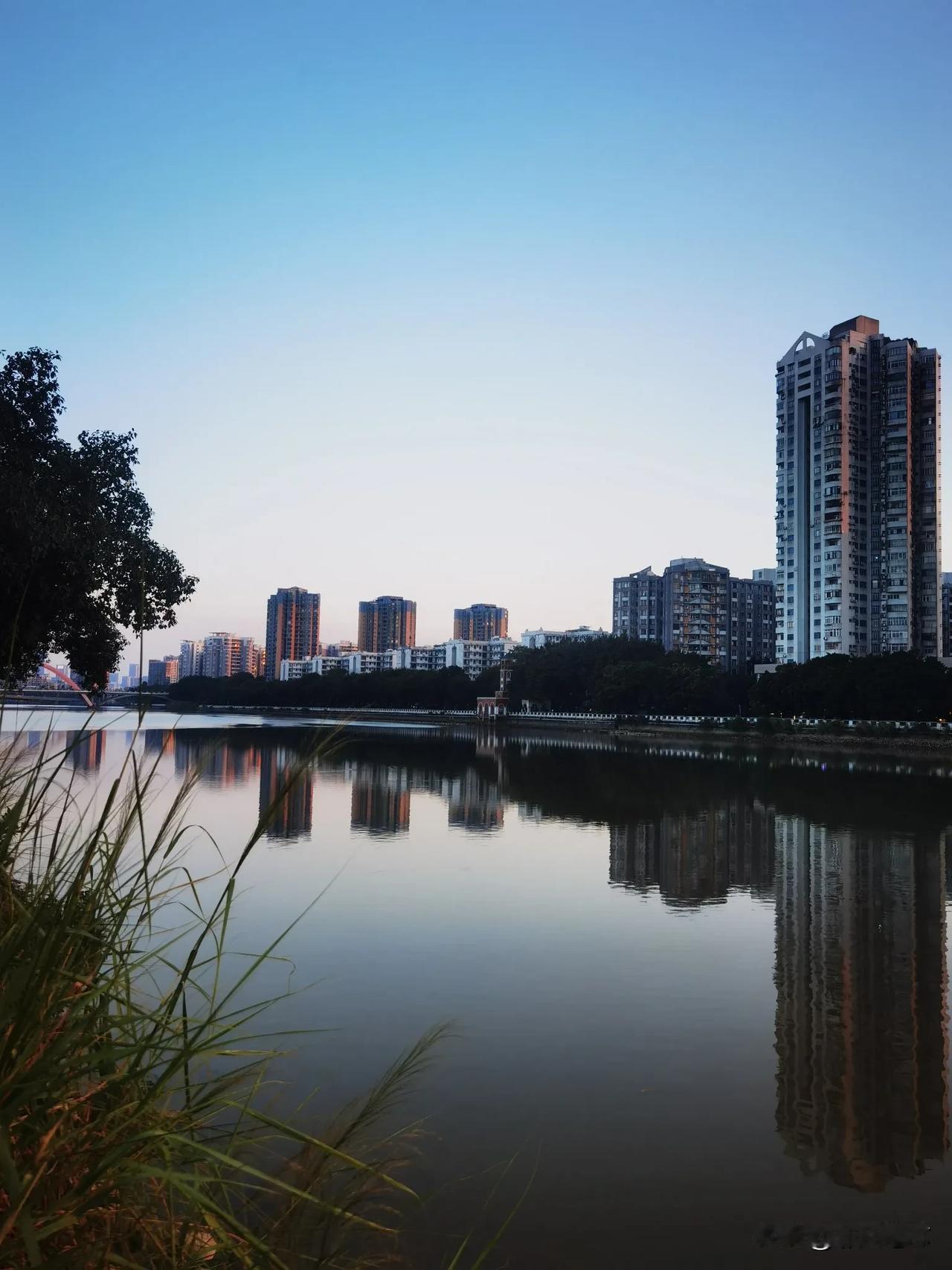 水中倒影风景实拍平静的江畔！[比心]