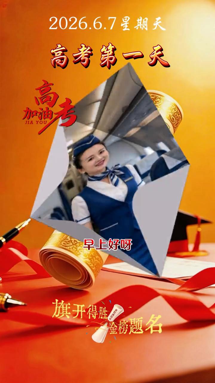 高考第一天，旗开得胜，全榜题名。
今天是6月7日星期天，也是高考第一天。早上好，