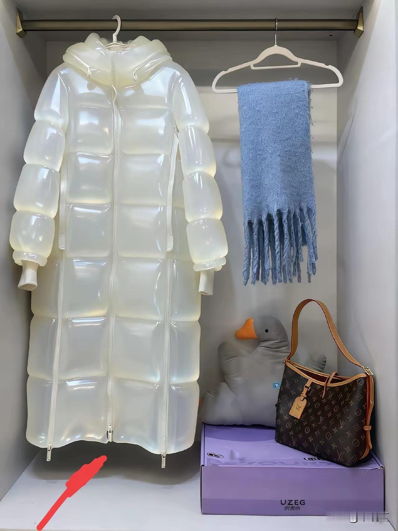 这是什么时尚？最近流行的一款果冻羽绒服 我真的是欣赏不来。
因为看着里面像水一样