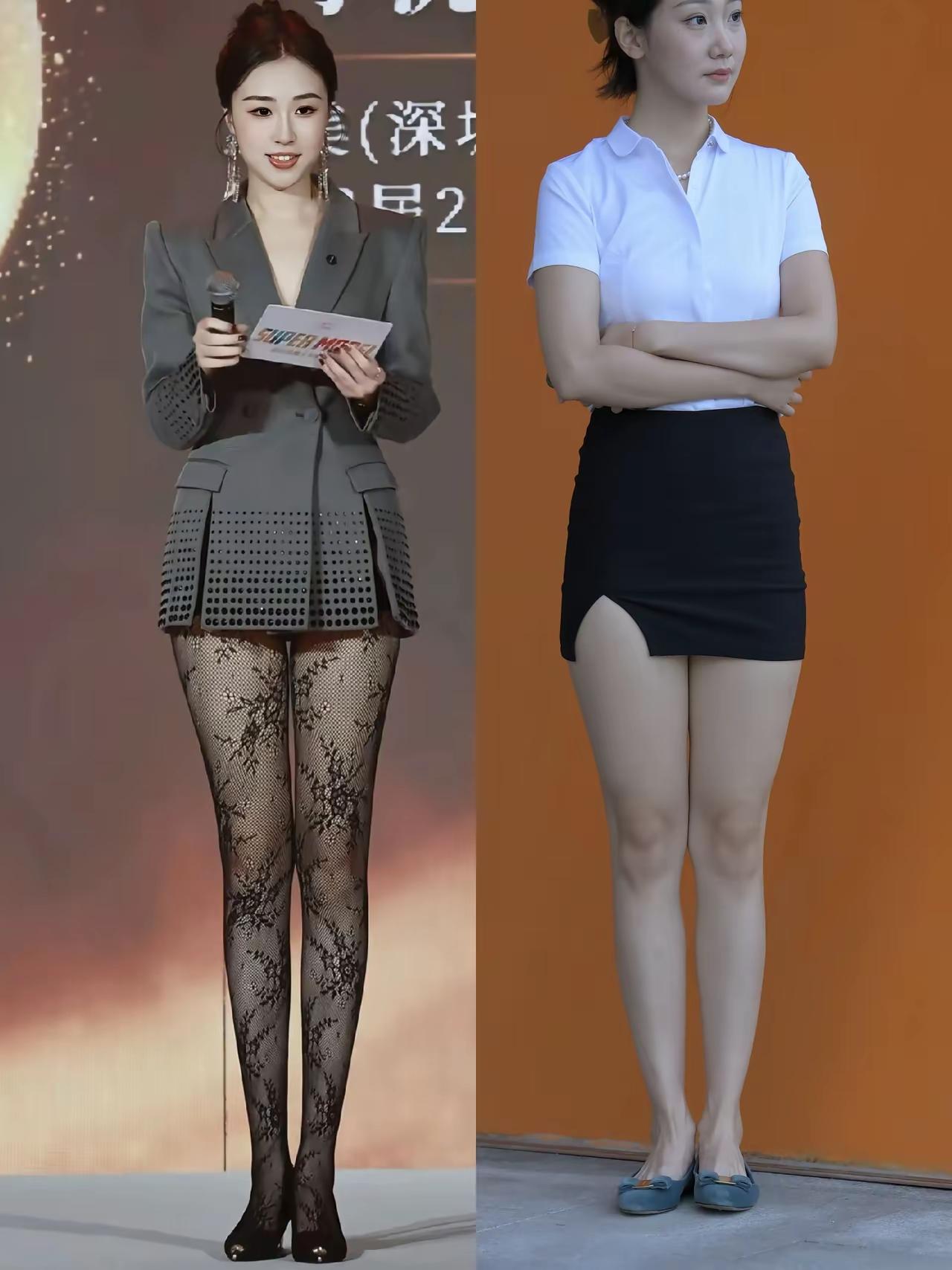 左边是职业模特，右边是普通公司职员，论腿型，你觉得谁好看？[what]