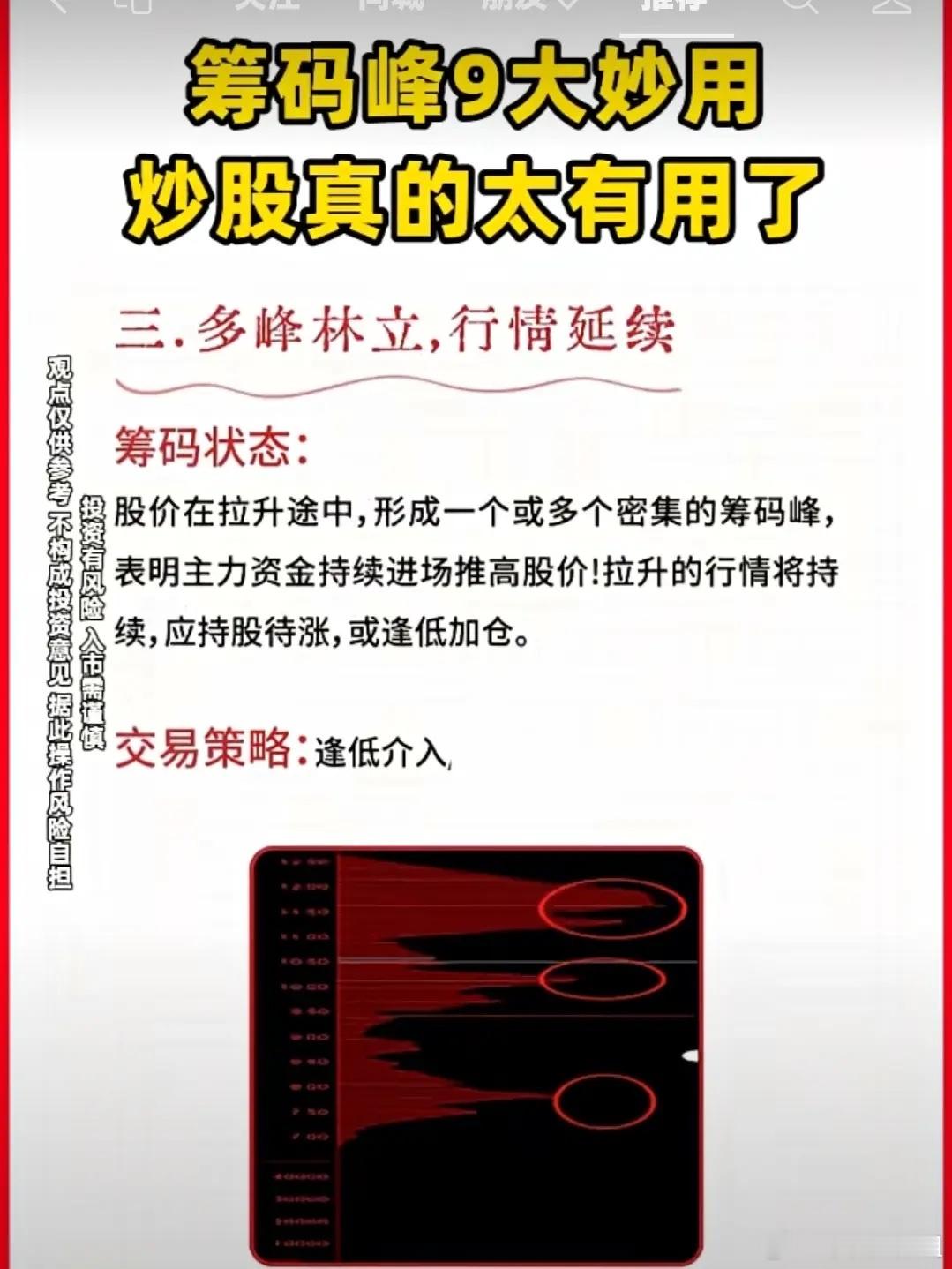 当筹码峰呈现“多峰林立”的形态时，通常意味着股价正处于一个健康的上升趋势中，这种