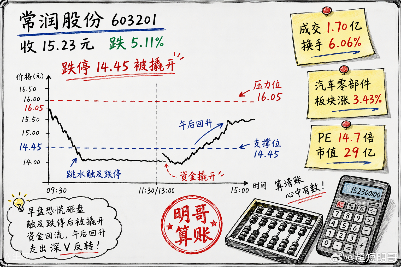 跌停板上1.7亿资金拿货，常润股份明天要修复？算清三笔账今天常润股份的盘面，吧里