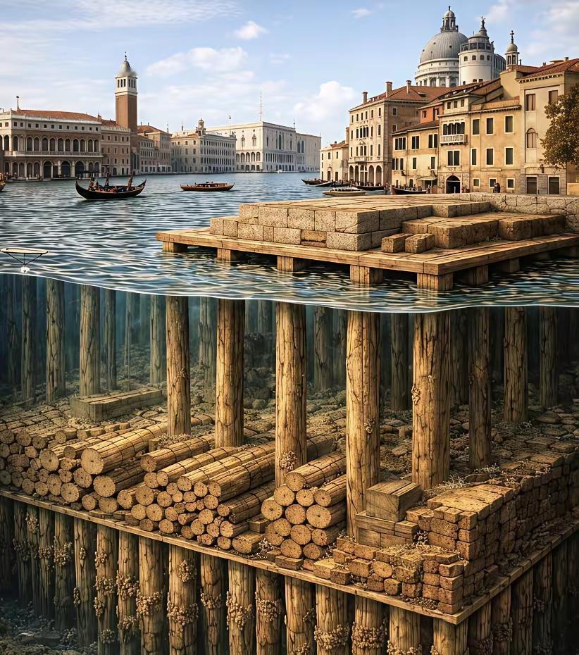 威尼斯水城的地下结构，这木头太防腐了