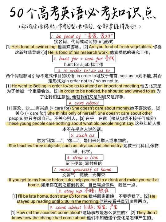 50个高考英语必考知识点！全部掌握得高分！