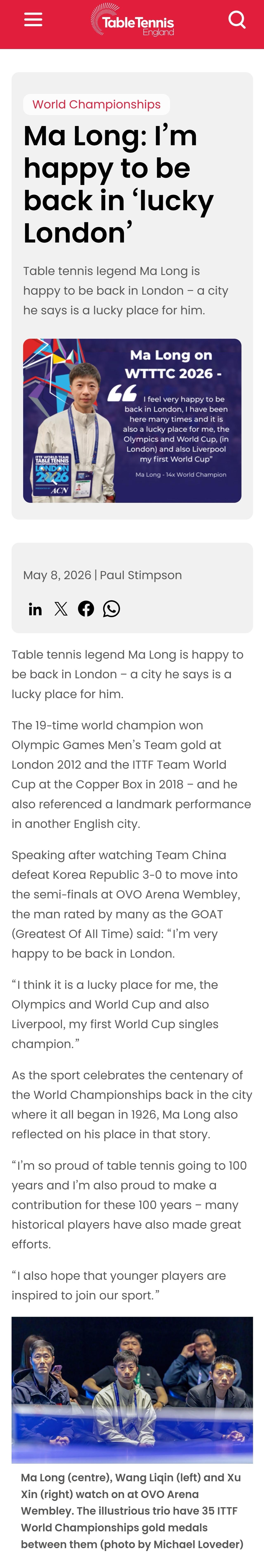 不好意思才看到英乒协官网撰文 比那个国际乒联那张图多了点内容马龙：我很高兴能回到