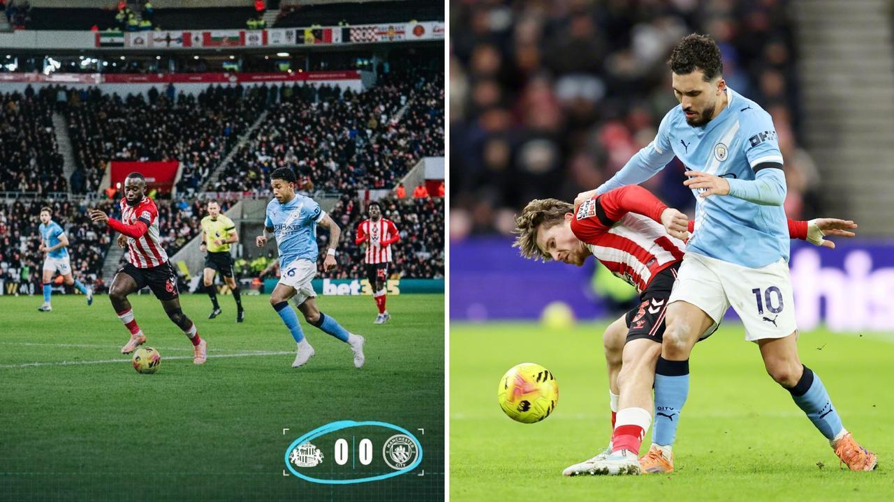 英超：曼城客场0-0战平桑德兰，落后榜首4分。
B席进球被吹，格瓦迪奥尔中柱，萨