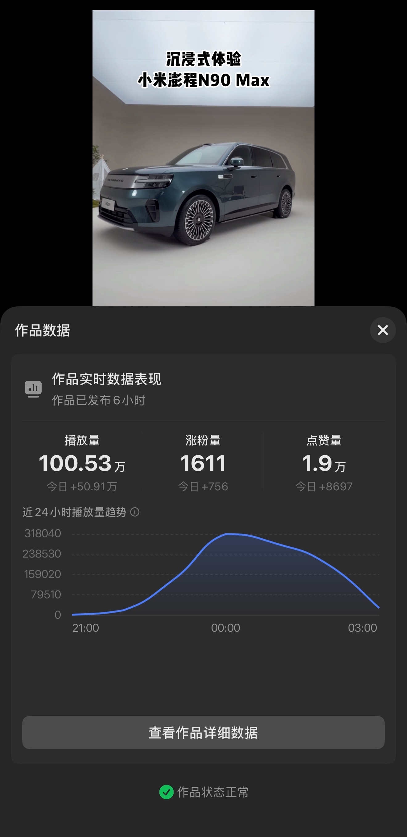 沉浸式体验N90Max视频，抖音6小时突破100万播放，视频号突破40万播放……