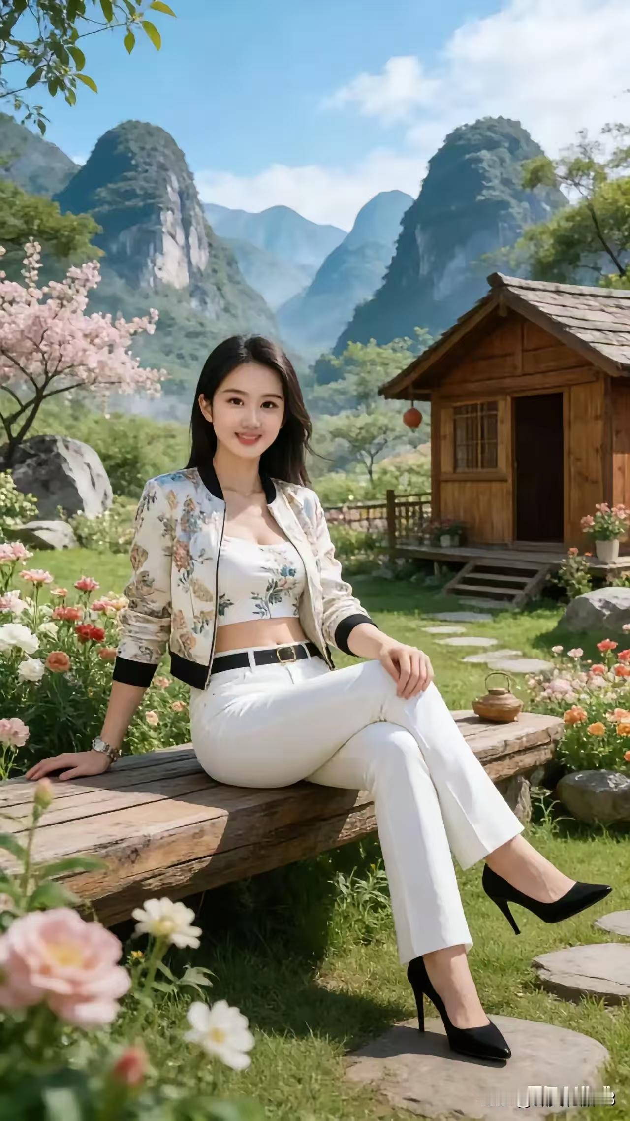 天净沙·山居
青山竹篱茅舍，
闲花野草清茶。
远却红尘纷扰。
心如止水，
做世外