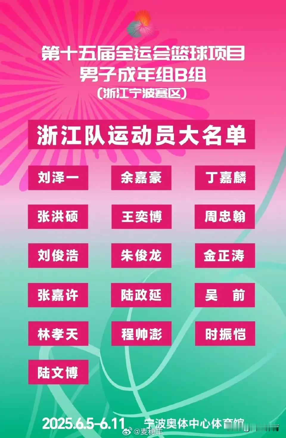 全运会成年组宁波赛区参赛名单出炉！