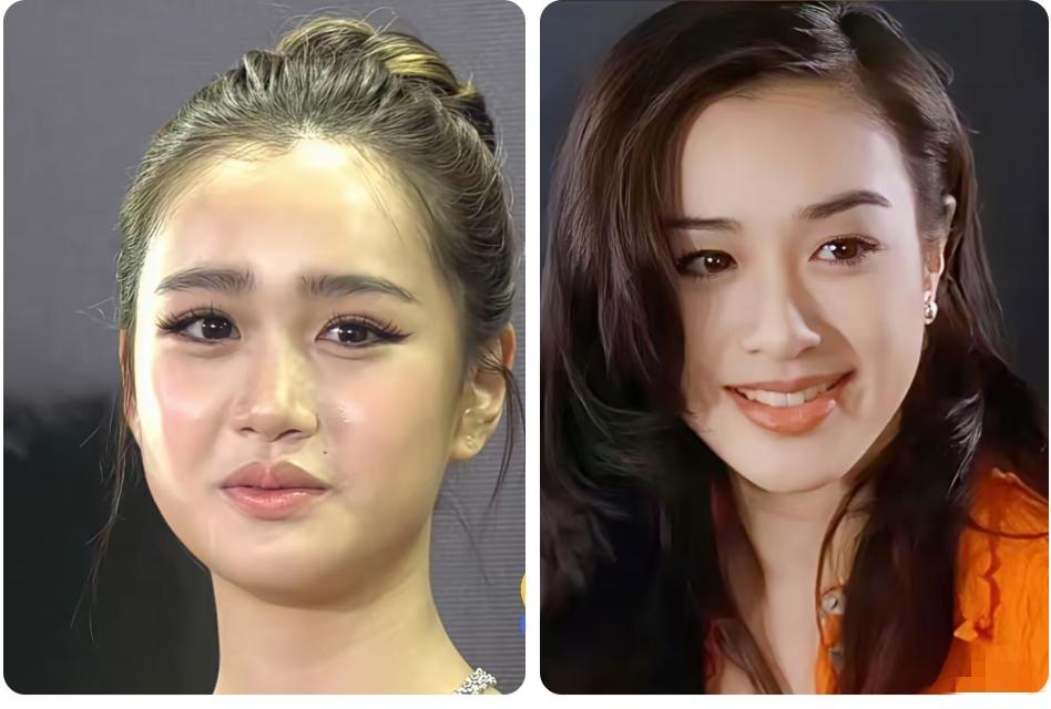 这是钟丽缇和小女儿考拉的对比照片，大家都说小女儿很漂亮，考拉个子苗条，大长腿，肤