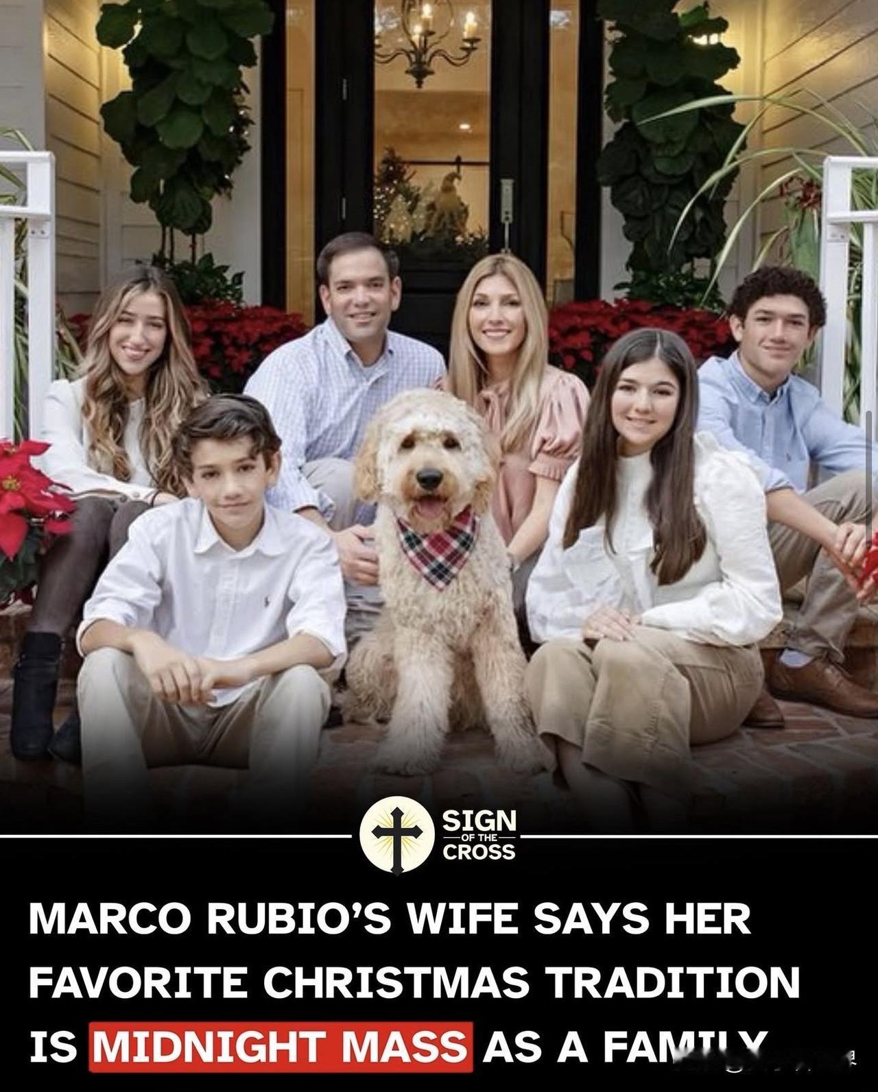 美國國務卿 Rubio 家庭新年合影，他們家有四個孩子，最大的男孩今年大四了。?