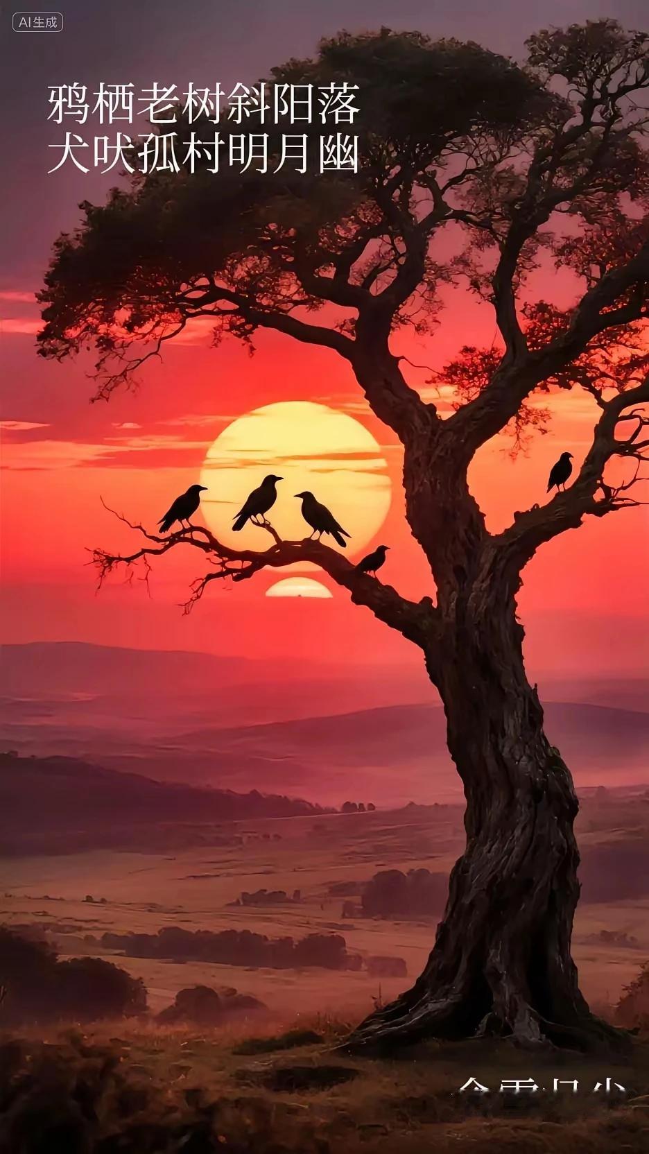 上联:鸦栖老树斜阳落
下联:古道西风瘦马行