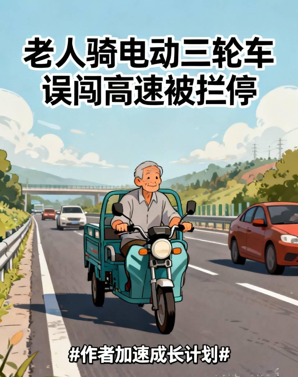 前两天刷到一段视频，
湖北荆州高速上，
一位老人开着电动三轮车误上了高速……
高