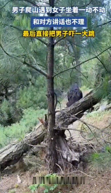 男子爬山的时候撞见个黑衣长发女生蹲在前头，背对着他一动也不动，男子试着跟女子沟通