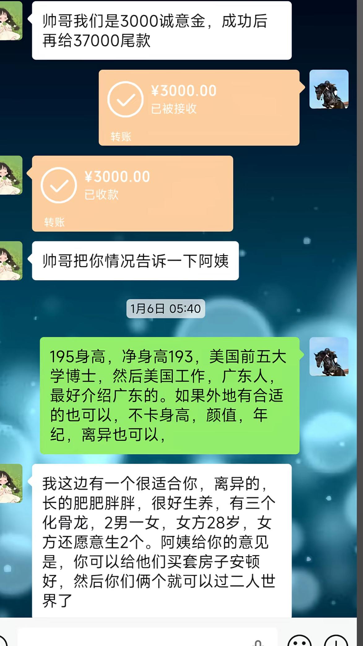 大哥掏三千块相亲诚意金，亮出博士、195的顶配条件。红娘先塞来带三个娃的离异女士