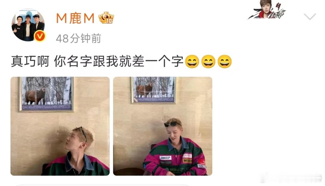 鹿晗520抽象营业鹿晗520发了马鹿520浪漫不如抽象，鹿晗晒马鹿合照，脑洞真的
