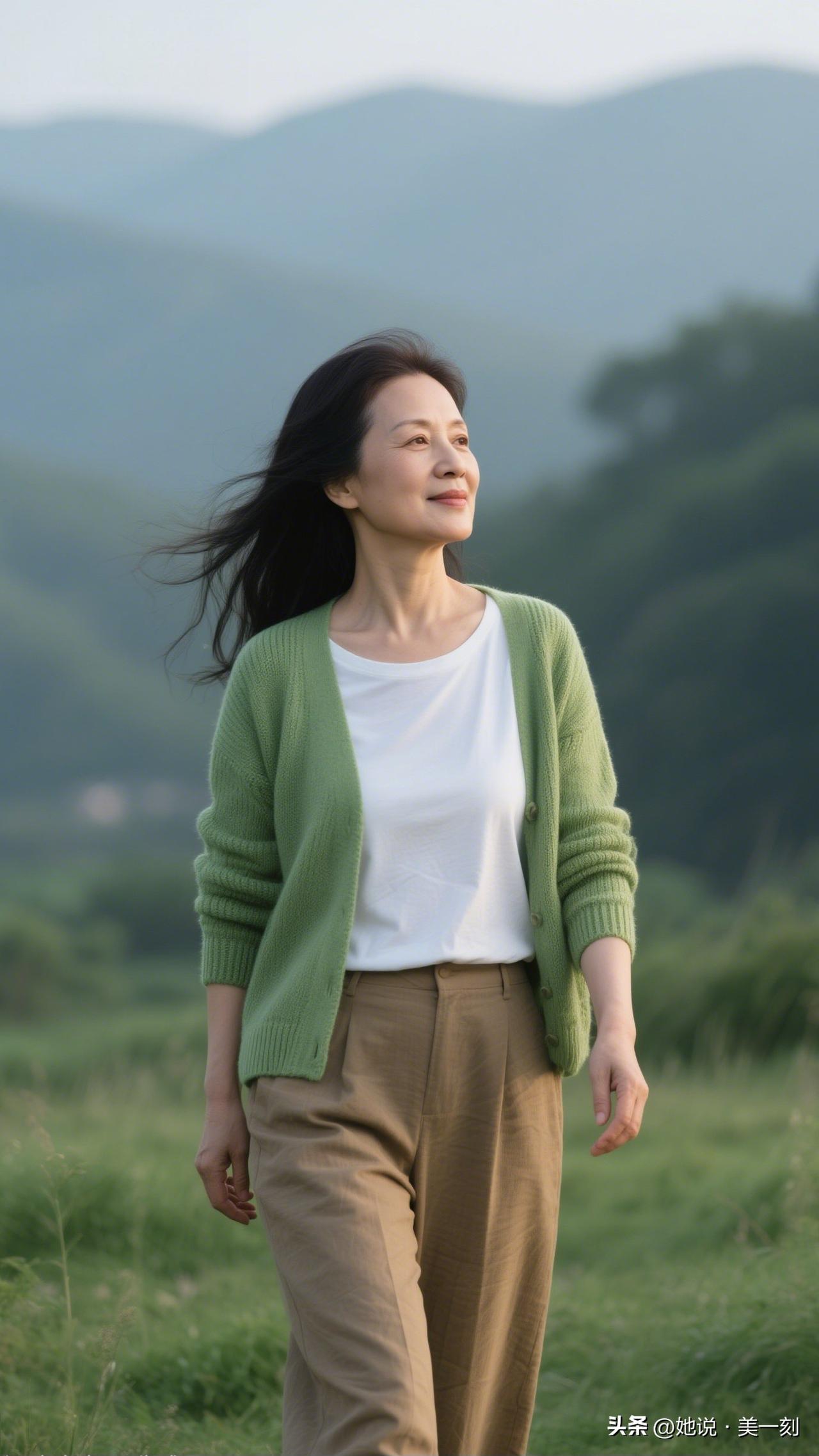 漫步山间，感受大自然的宁静与美好。50+的女人怎样穿搭