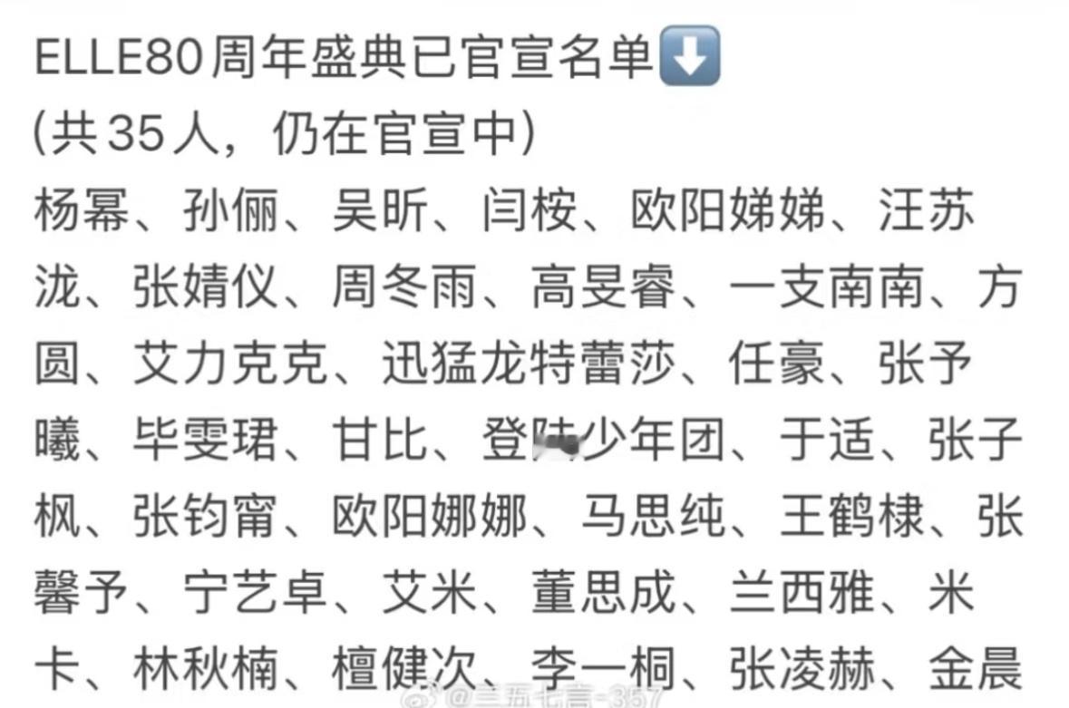 网传ELLE盛典阵容官宣 ​​​