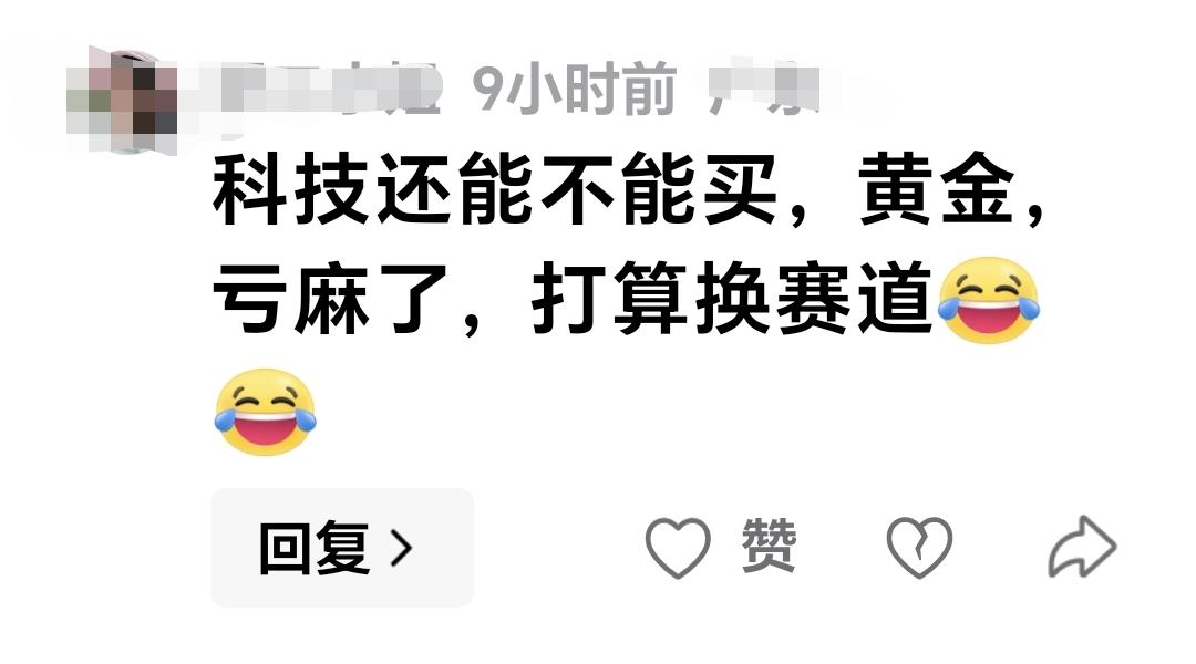 基金：科技还能不能买，黄金亏麻了，打算换赛道。这是一位朋友的留言，谢谢这位朋友。
