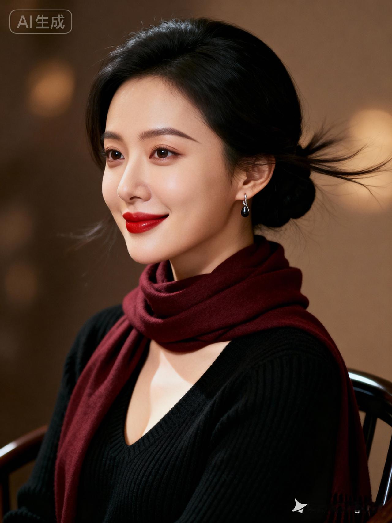 优雅红唇，复古围巾，气质满分！