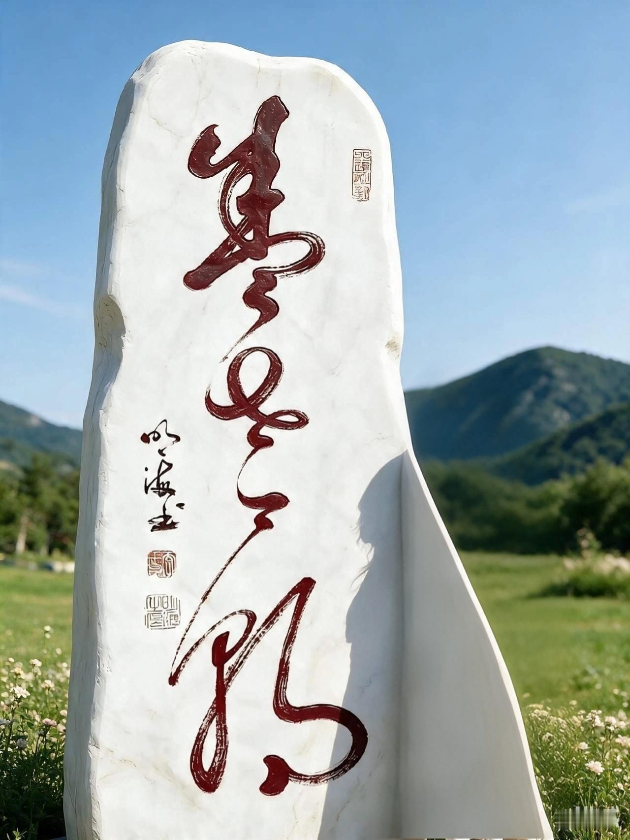 石碑上这几个字有特点，字体狂放，有如走马龙蛇，笔画之间功底也极为深厚。但是因为写