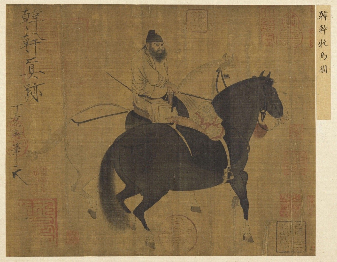 唐代画马第一人 | 唐·韩干《牧马图》 |  台北故宫博物院本幅画一奚官骑白马，