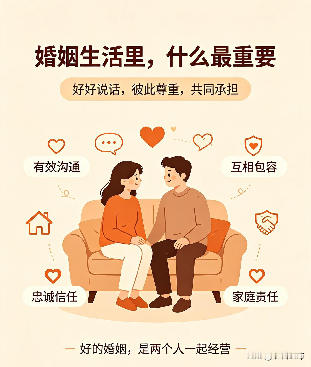 婚姻生活中，互相尊重与有效沟通最为关键。
 
日子难免出现分歧，遇事好好交流，不