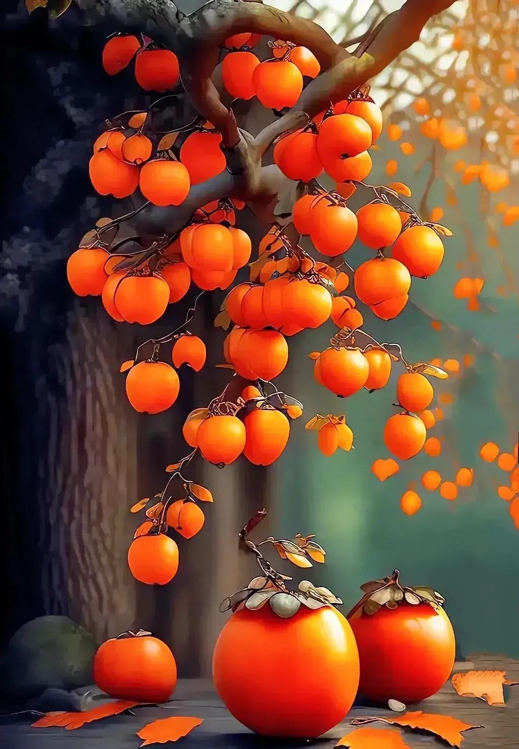 《七绝•霜柿》
霜柿横秋一树红，
惊人一景画年丰。
可堪一掷萦心事，
一日欢愉在