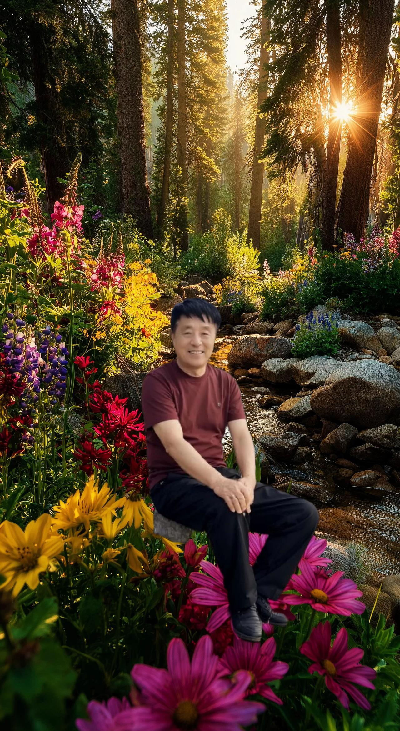 ，花海与溪流 ，暮色中的花园 一一