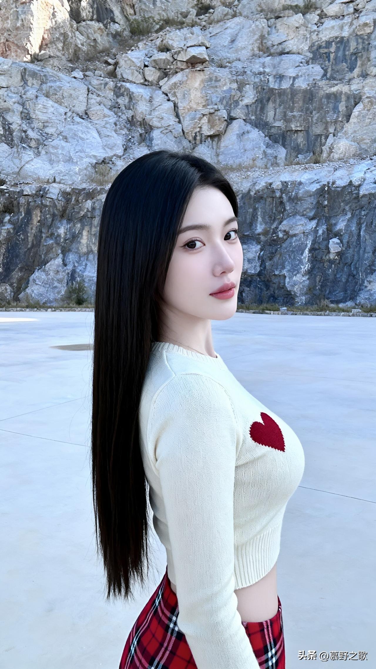 山野的心跳
 
站在空旷的石滩前，风把长发吹到肩前。米白毛衣上的红心图案，像我此