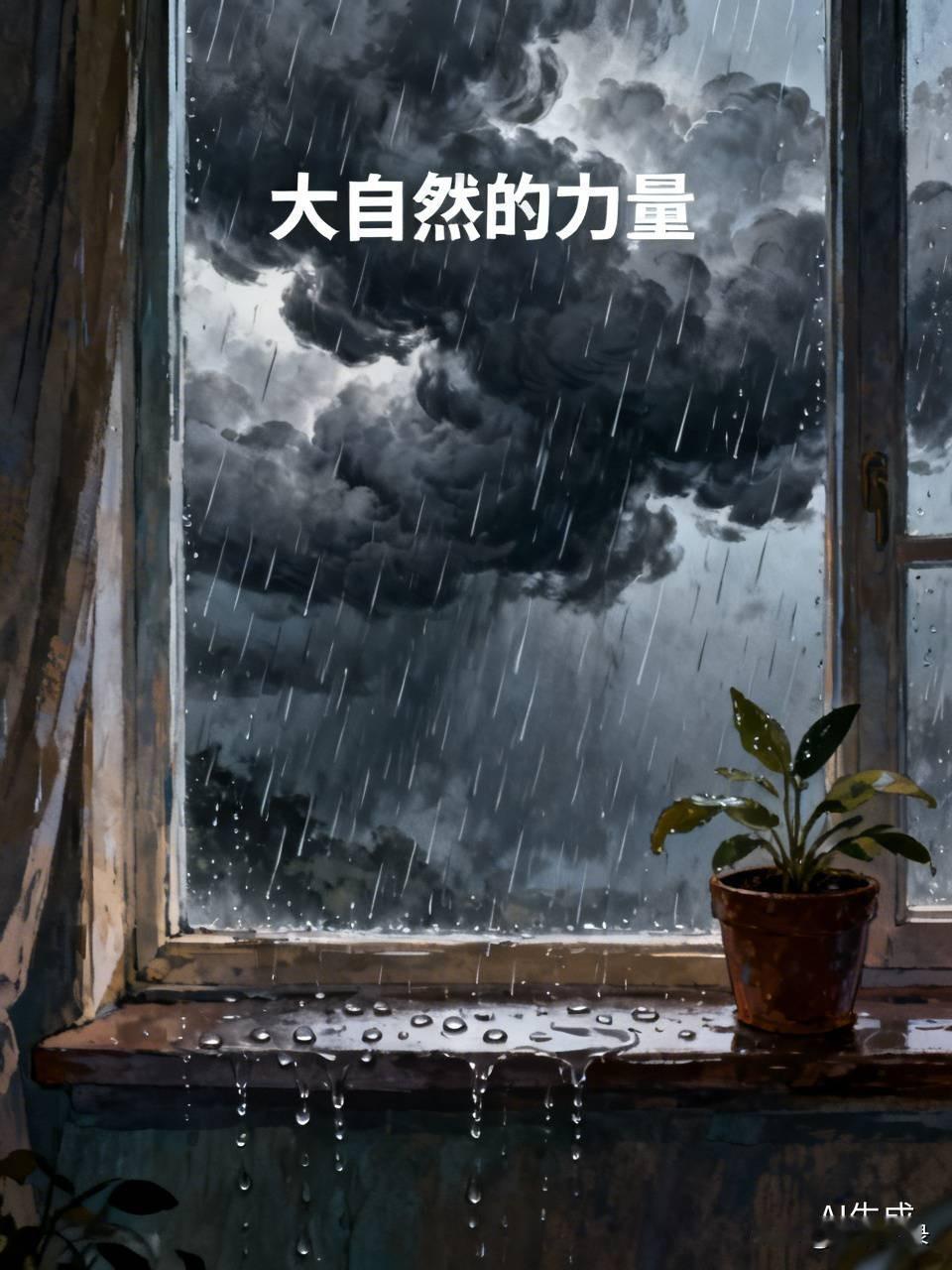 大自然面前
人类是渺小的
老天现在发威了
谁也挡不住
外面是倾盆大雨
大雨前
我