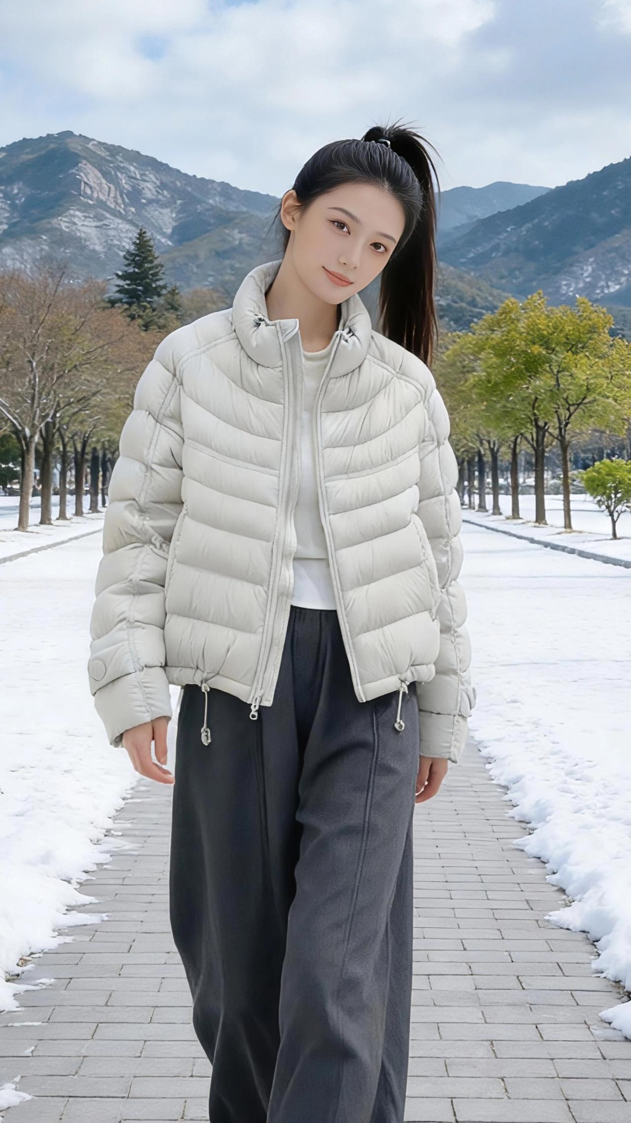 雪径上的光
 
雪还未化尽，青灰的砖路从脚下向远山铺展。
 
她踩着碎雪的余响走